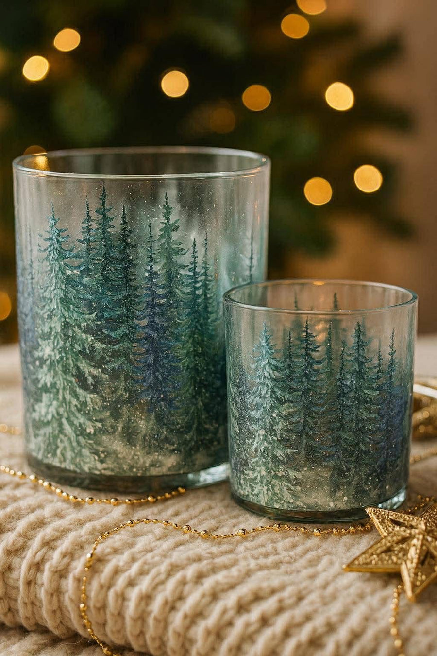 Duo de photophores en verre vert – 2 formats