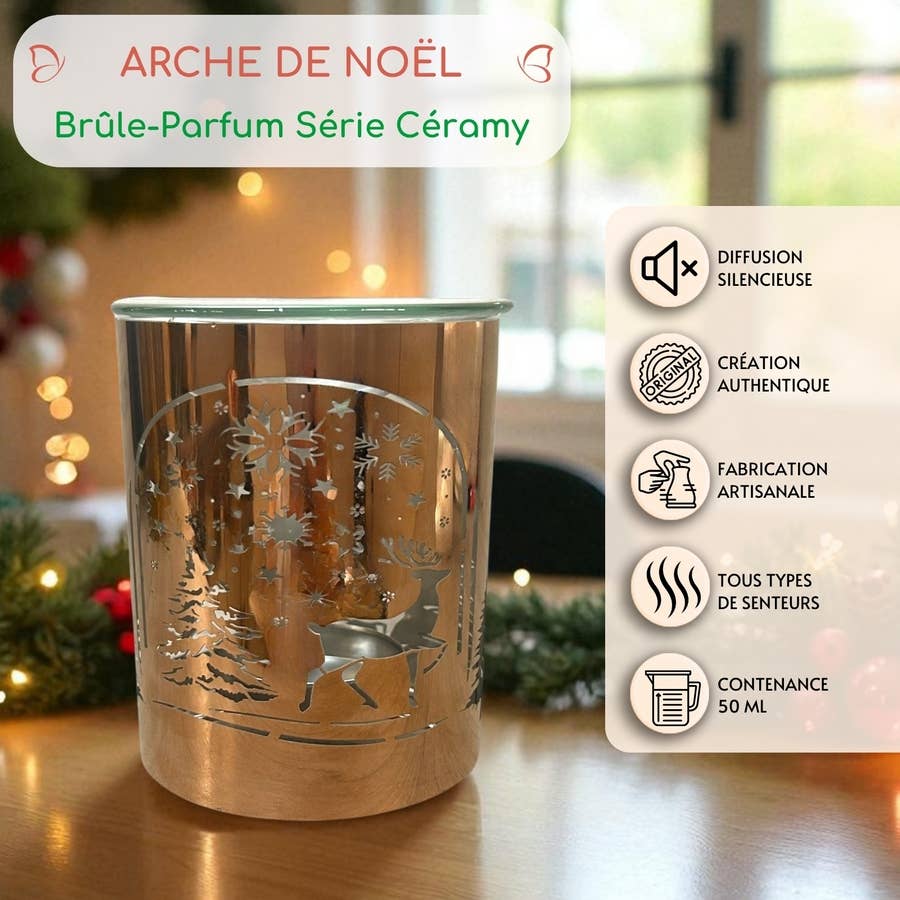 Brûle-parfum métal cuivré – Arche de Noël laser