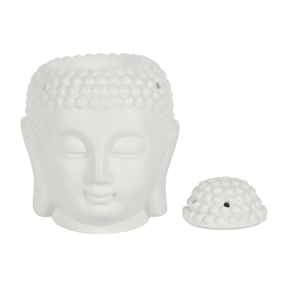 Brûle-parfum tête de Bouddha blanc mat