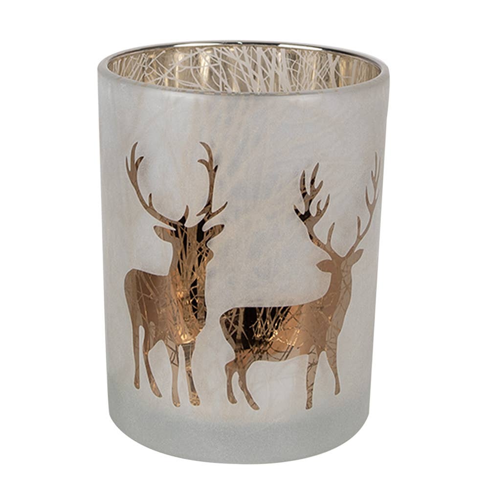 Trio de photophores Cerf – blanc & doré