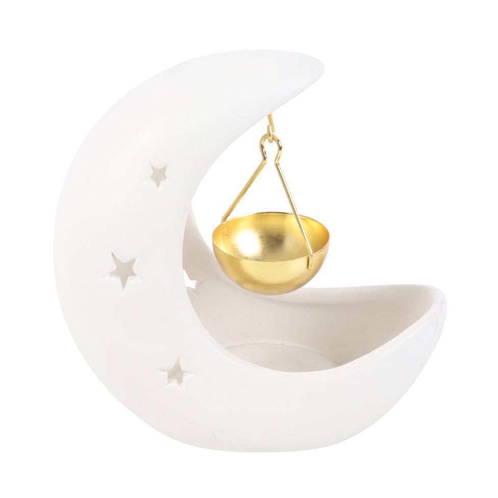 Brûle-parfum White Crescent Moon avec plat en métal