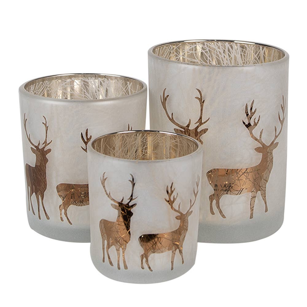 Trio de photophores Cerf – blanc & doré