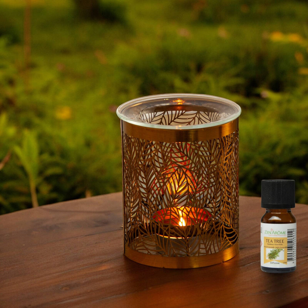 Brûle-parfum Leaves – Motif Original en Métal Ajouré & Verre