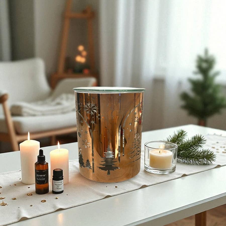 Brûle-parfum métal cuivré – Arche de Noël laser