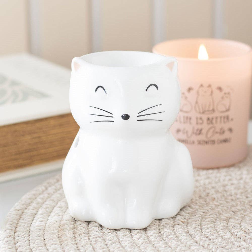 Brûle-parfum Chat Heureux Blanc