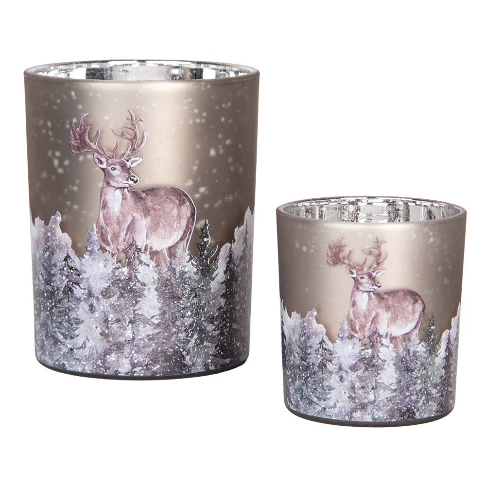 Duo de photophores Cerf – gris & argenté