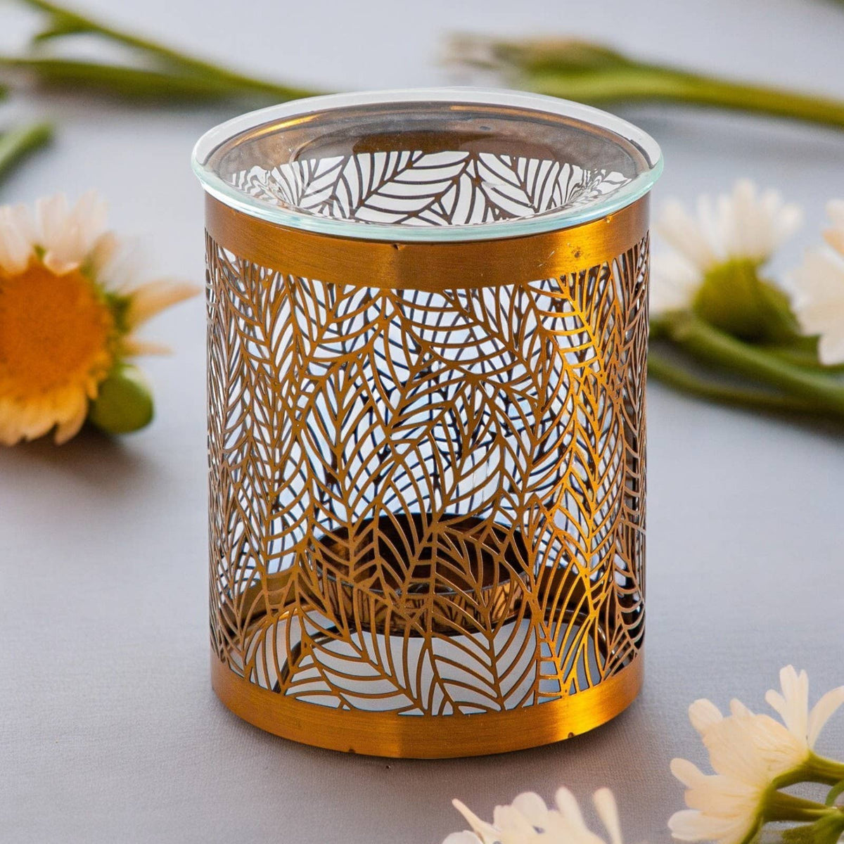 Brûle-parfum Leaves – Motif Original en Métal Ajouré & Verre
