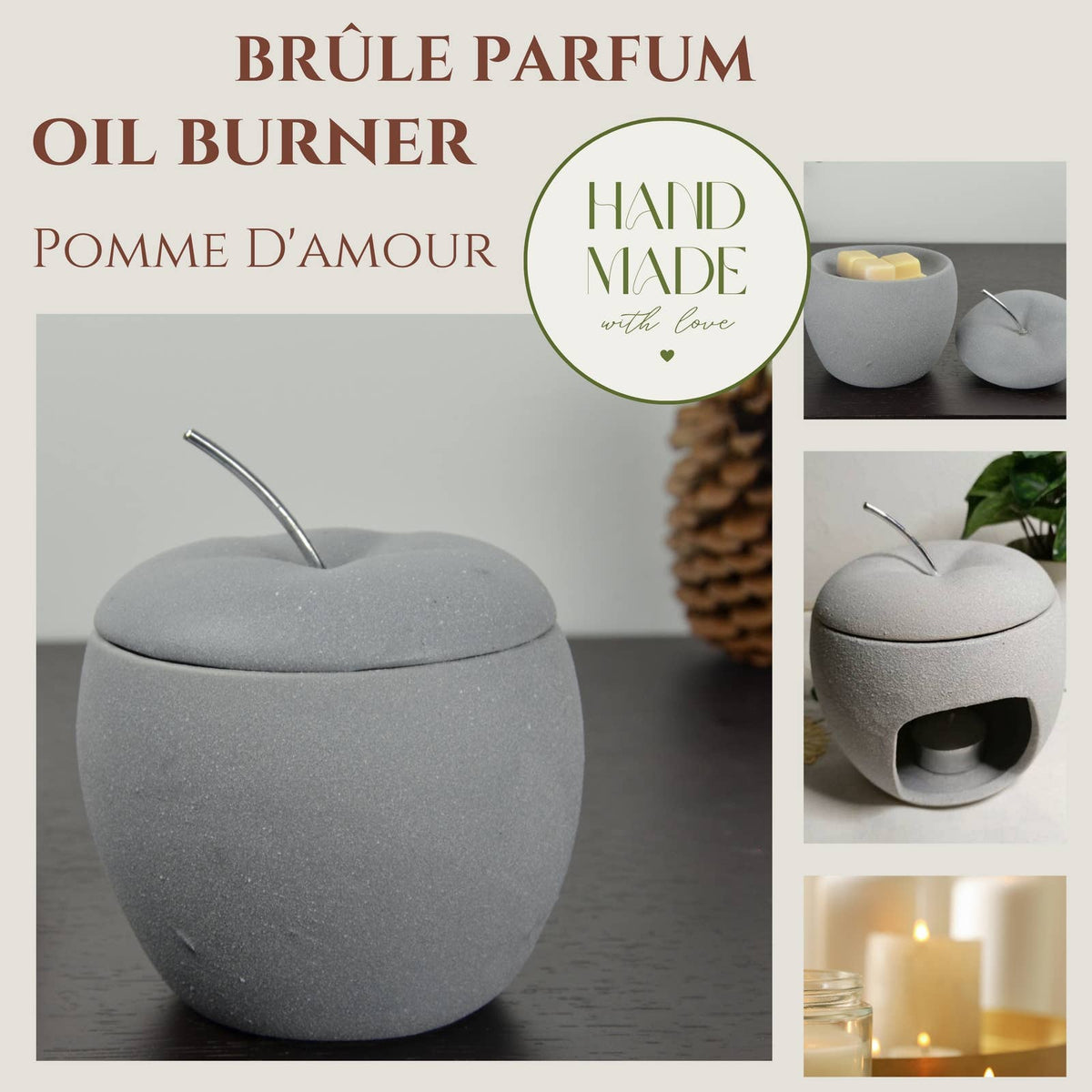 Brûle-parfum en céramique Pomme d'Amour Parfum d'Ambiance