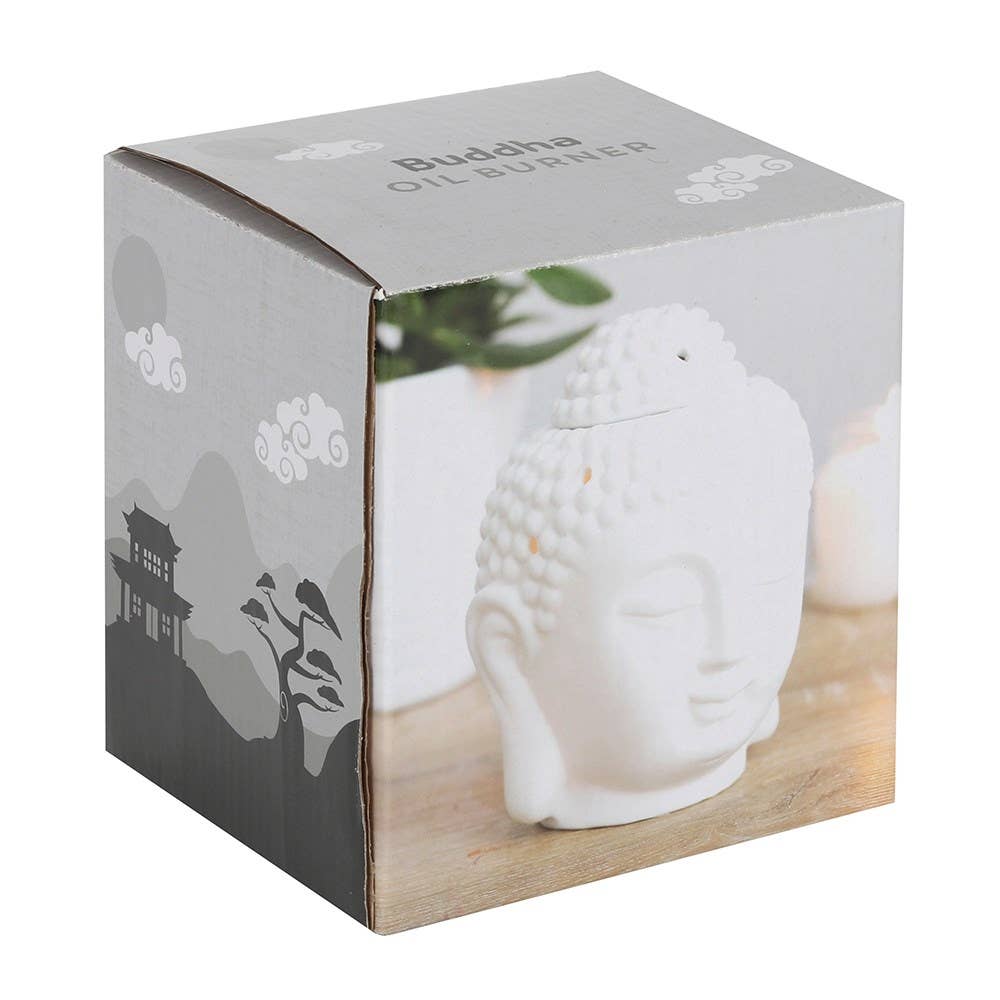 Brûle-parfum tête de Bouddha blanc mat