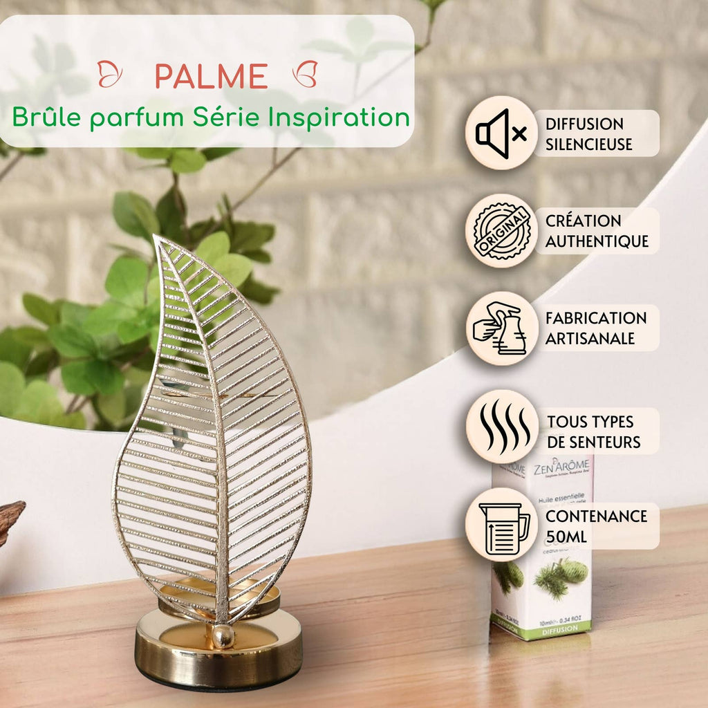 Brûle-parfum Palme métal et céramique