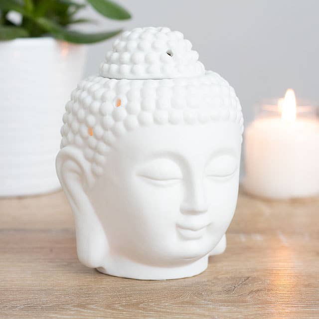 Brûle-parfum tête de Bouddha blanc mat