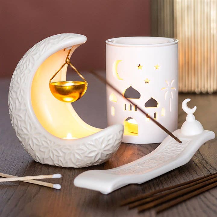 Brûle-parfum suspendu en forme de croissant de lune