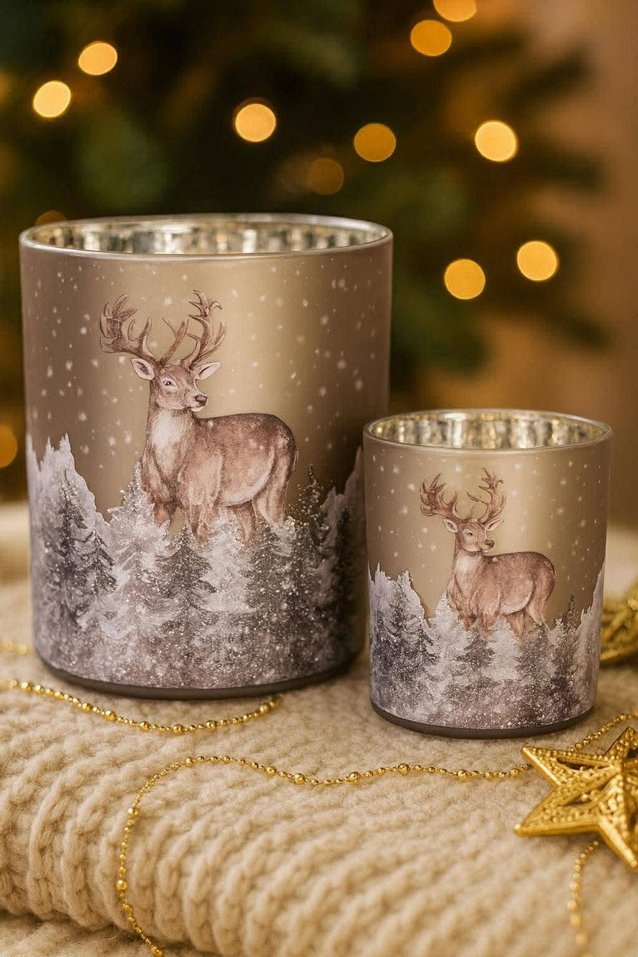 Duo de photophores Cerf – gris & argenté