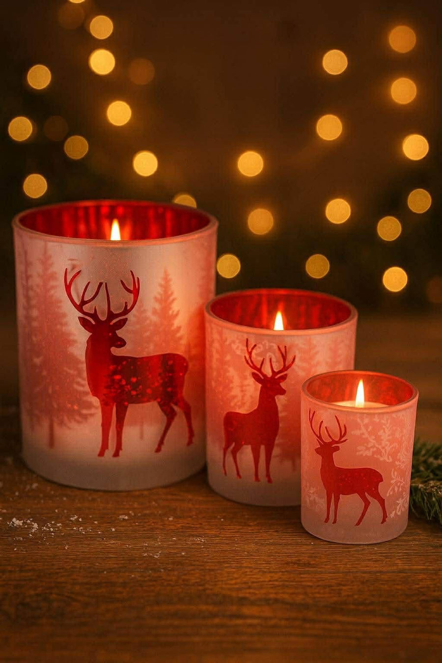 Trio de photophores Cerf – blanc & rouge