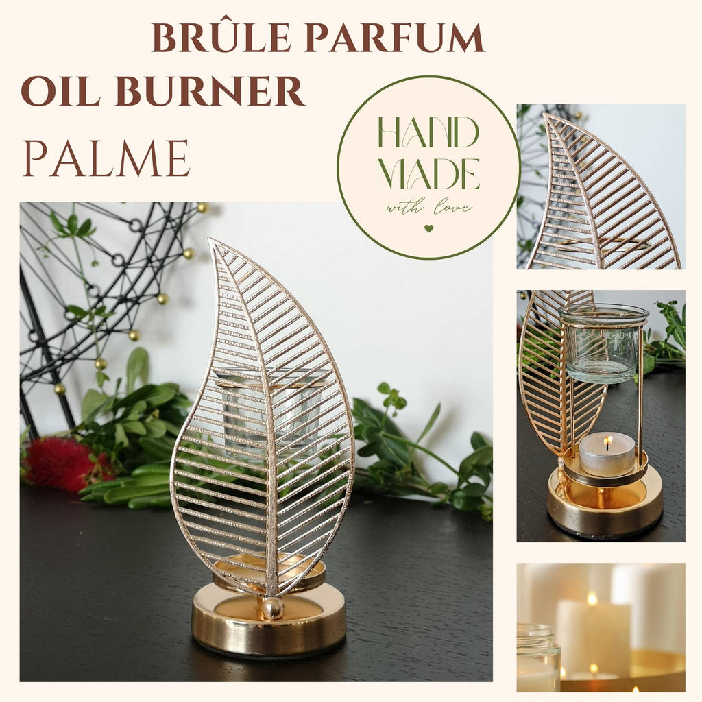 Brûle-parfum Palme métal et céramique