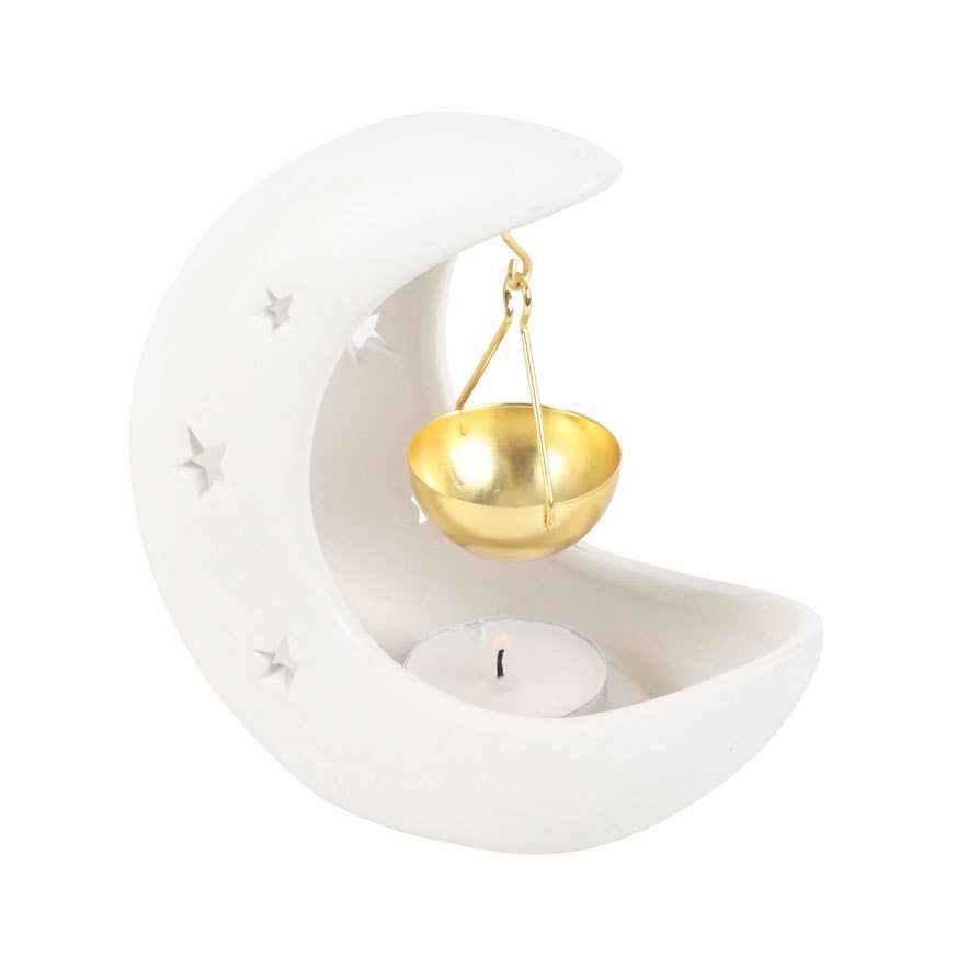 Brûle-parfum White Crescent Moon avec plat en métal