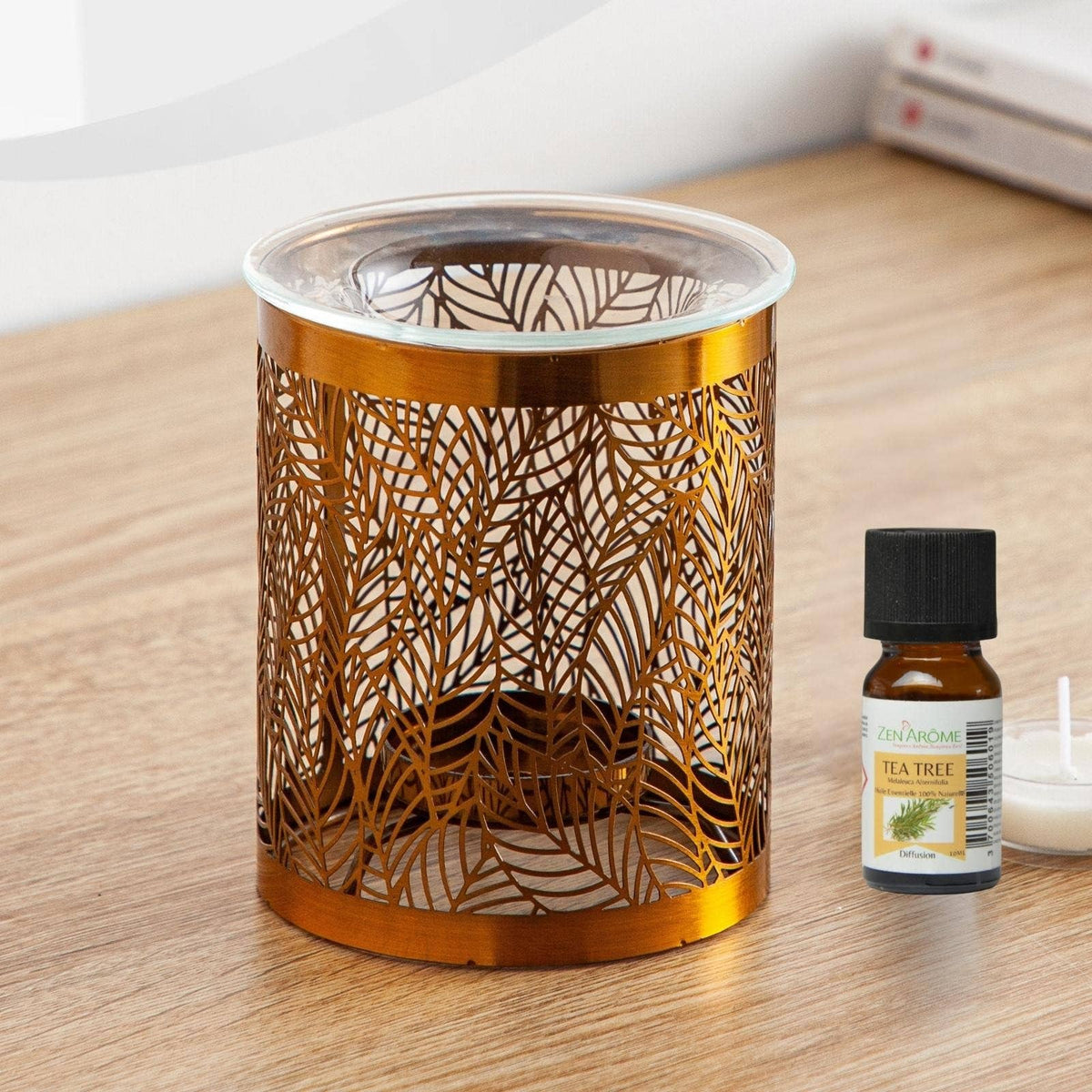 Brûle-parfum Leaves – Motif Original en Métal Ajouré & Verre