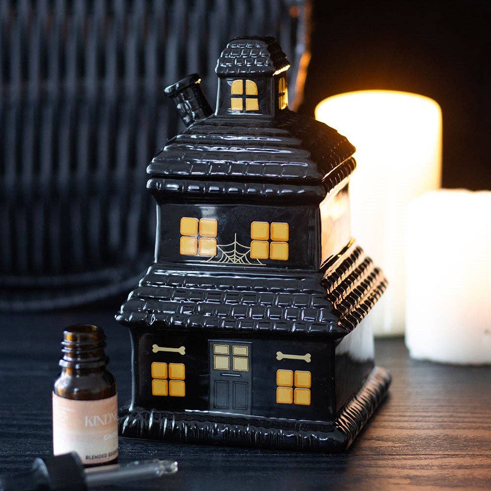 Brûle-parfum maison hantée noire pour Halloween