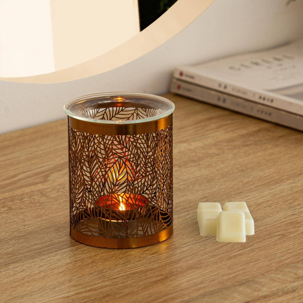 Brûle-parfum Leaves – Motif Original en Métal Ajouré & Verre