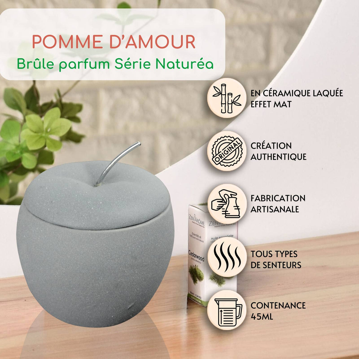 Brûle-parfum en céramique Pomme d'Amour Parfum d'Ambiance