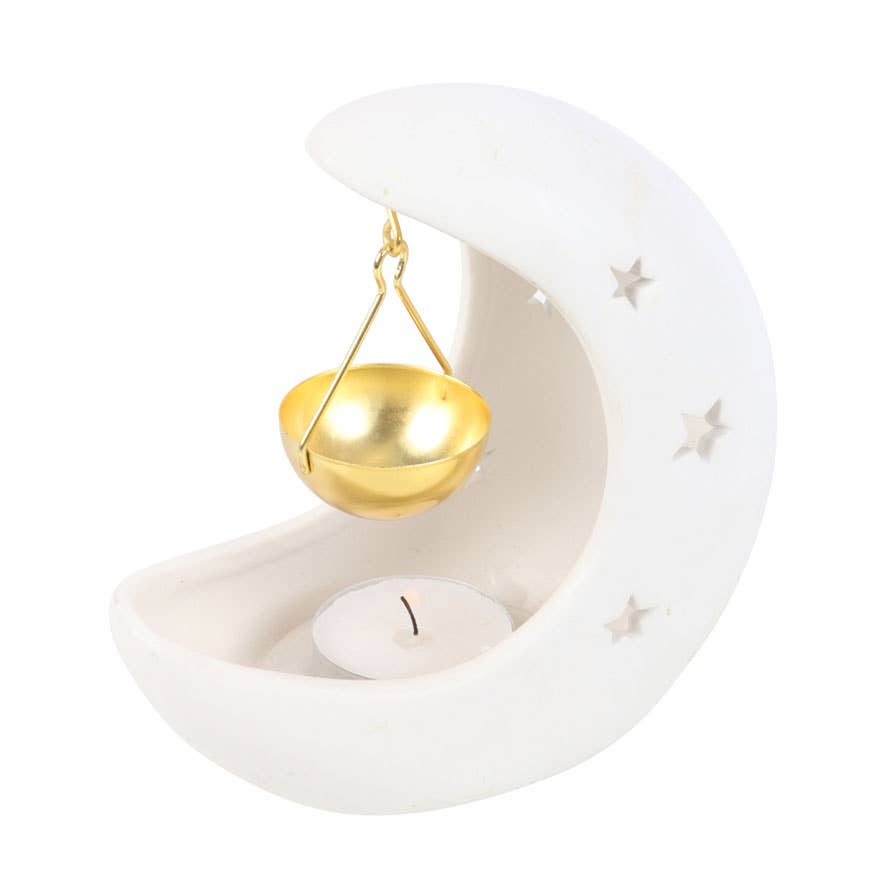 Brûle-parfum White Crescent Moon avec plat en métal