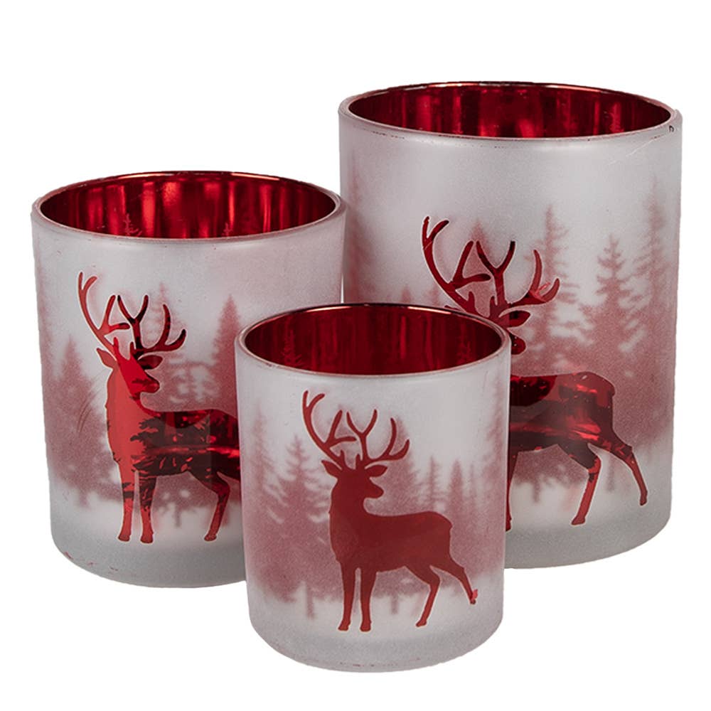 Trio de photophores Cerf – blanc & rouge