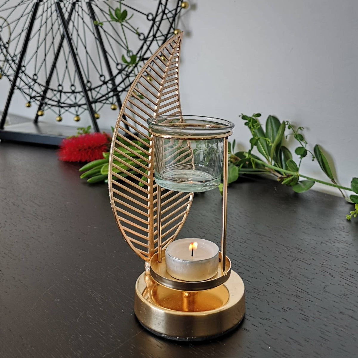 Brûle-parfum Palme métal et céramique